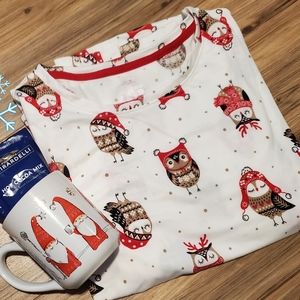 SECRET TREASURES woman's sleep shirt with cute Christmas owls sz.M